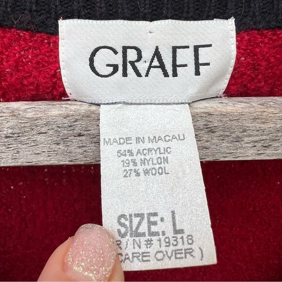 Vintage Graff Red Wool Blend Floral Embroidered Beaded Sweater Vest LARGE - Picture 5 of 6